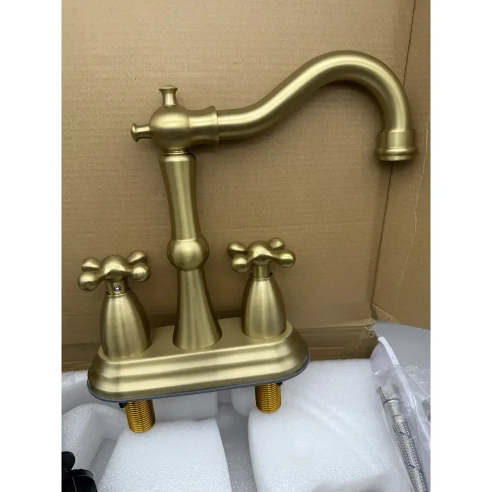 Cross Handles Centerset Bathroom Faucet For Sink 3 Hole w/Overflow Pop Up Drain